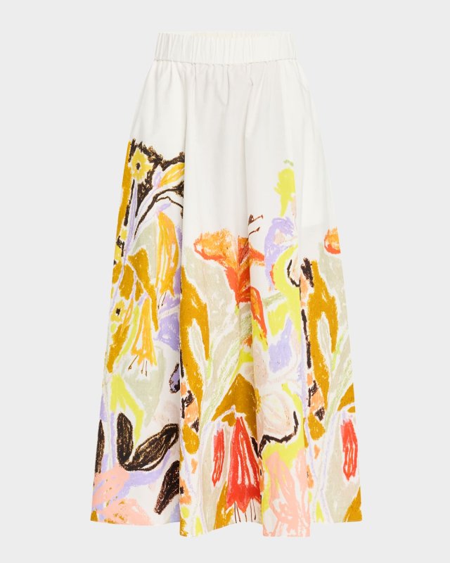 Sasha Abstract-Print Cotton Midi Skirt